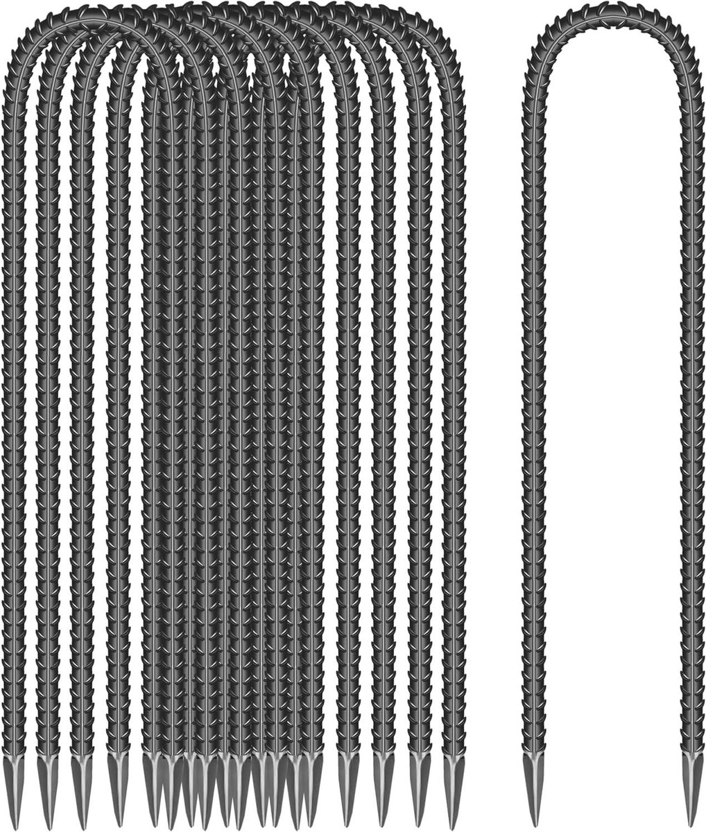 Tuingrondpalen U-vorm - Grondankers Hekpalen - Vastzetten Buiten - Verzinkt Staal - 40 cm 10 stuks - Zwart