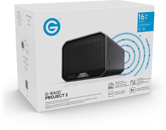 G-RAID® PROJECT 2 16TB, High-Capacity 2-Bay hardware RAID, Thunderbolt™ 3, USB-C, 7200RPM Ultrastar® Harde Schijf (HDD), tot 510MB/s schrijven. JBOD – Desktop RAID — afbeelding 4