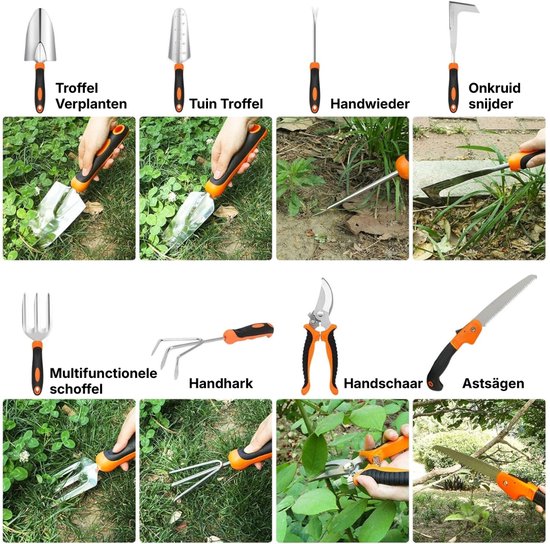 Tuingereedschap 10-Delig Complete Set van RVS voor Tuinieren - Tuingereedschapset Met Snoeischaar, Schep & Hark voor Dagelijks Gebruik - Tuinset Duurzaam & Ergonomisch Design - Incl. Draagtas voor Eenvoudig Opbergen van Merkloos	 — afbeelding 2