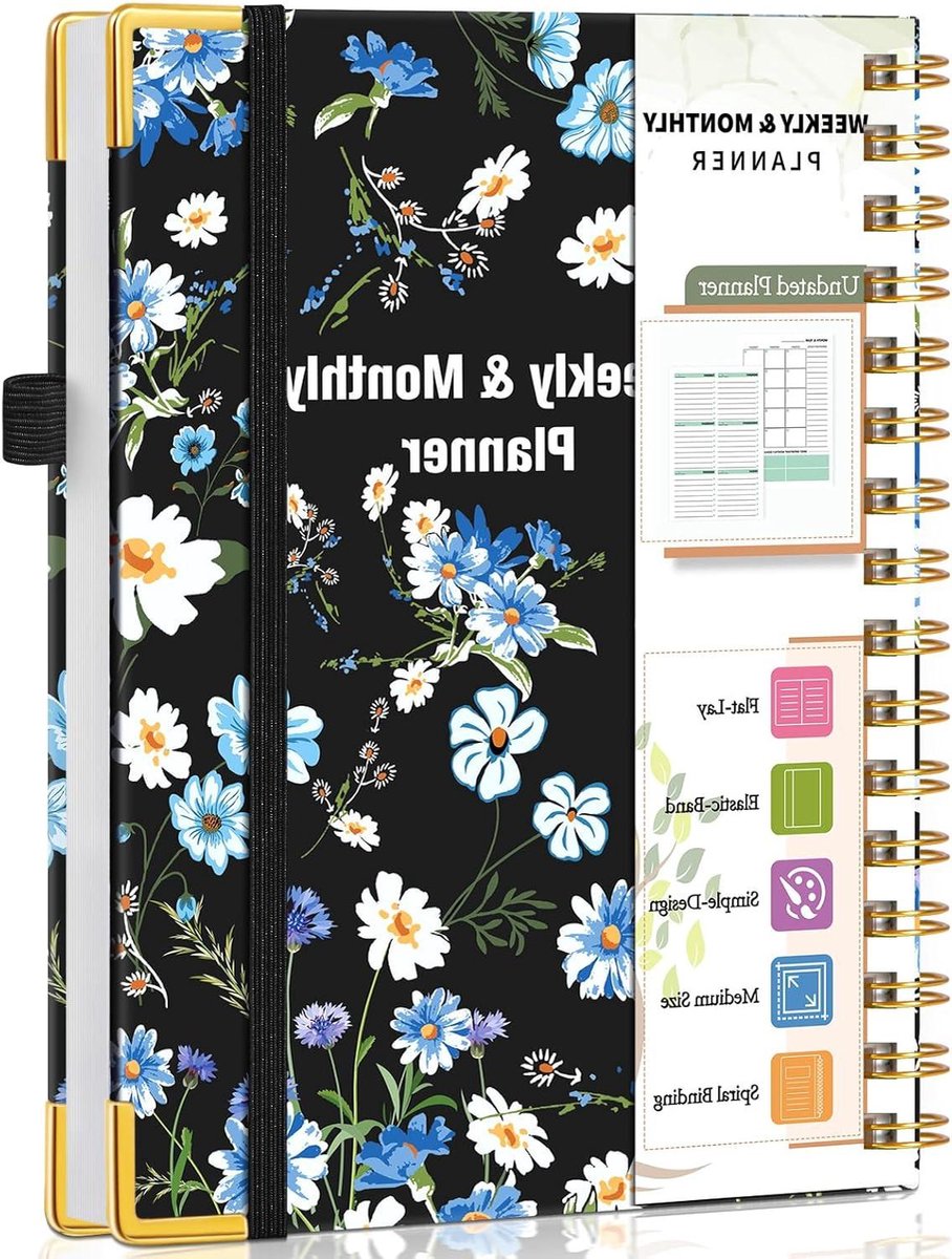 Week en Maandplanner - Agenda Organizer - Dagelijkse Planning - Ongedateerd met Spiraal - A5 Formaat - Bloemenroos