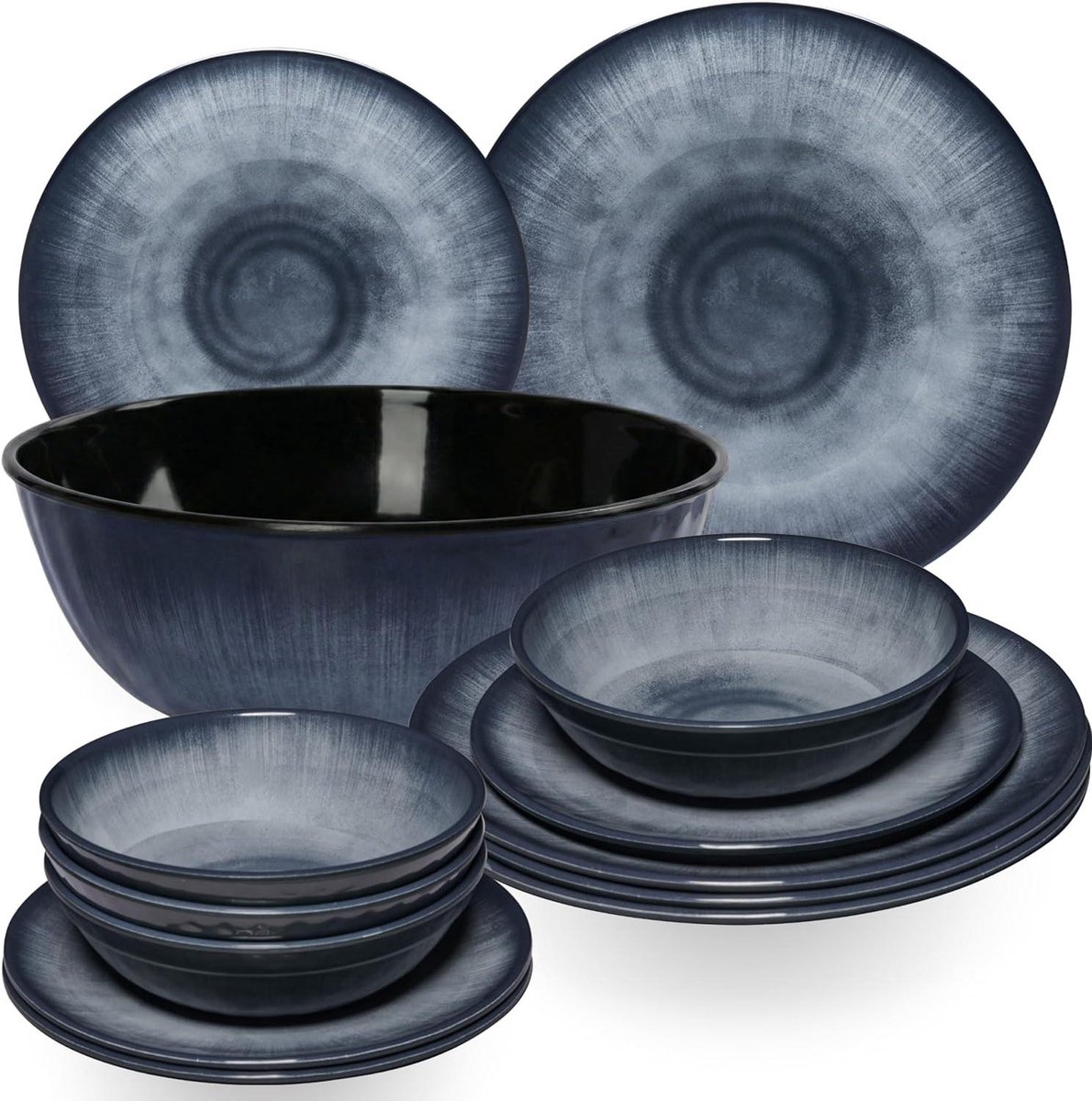 Melamine Servies Set - Kampeer Servies - Buiten Eten - Keramiek Look - 13 Delig - Grijs