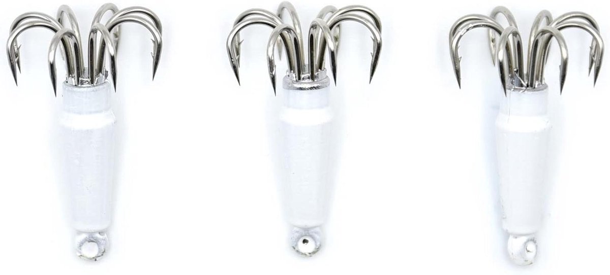 Pulpara Set - Inktvis Lood - Vissen op Inktvis - Conisch Lood met Haken - 3 x 50g - Wit