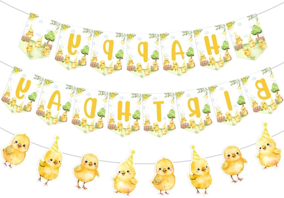 Vrolijke Verjaardagsbanner voor Kippen Thema - Versiering voor Boerderijfeest, Kinderfeestje en Dierenfeest Decoraties
