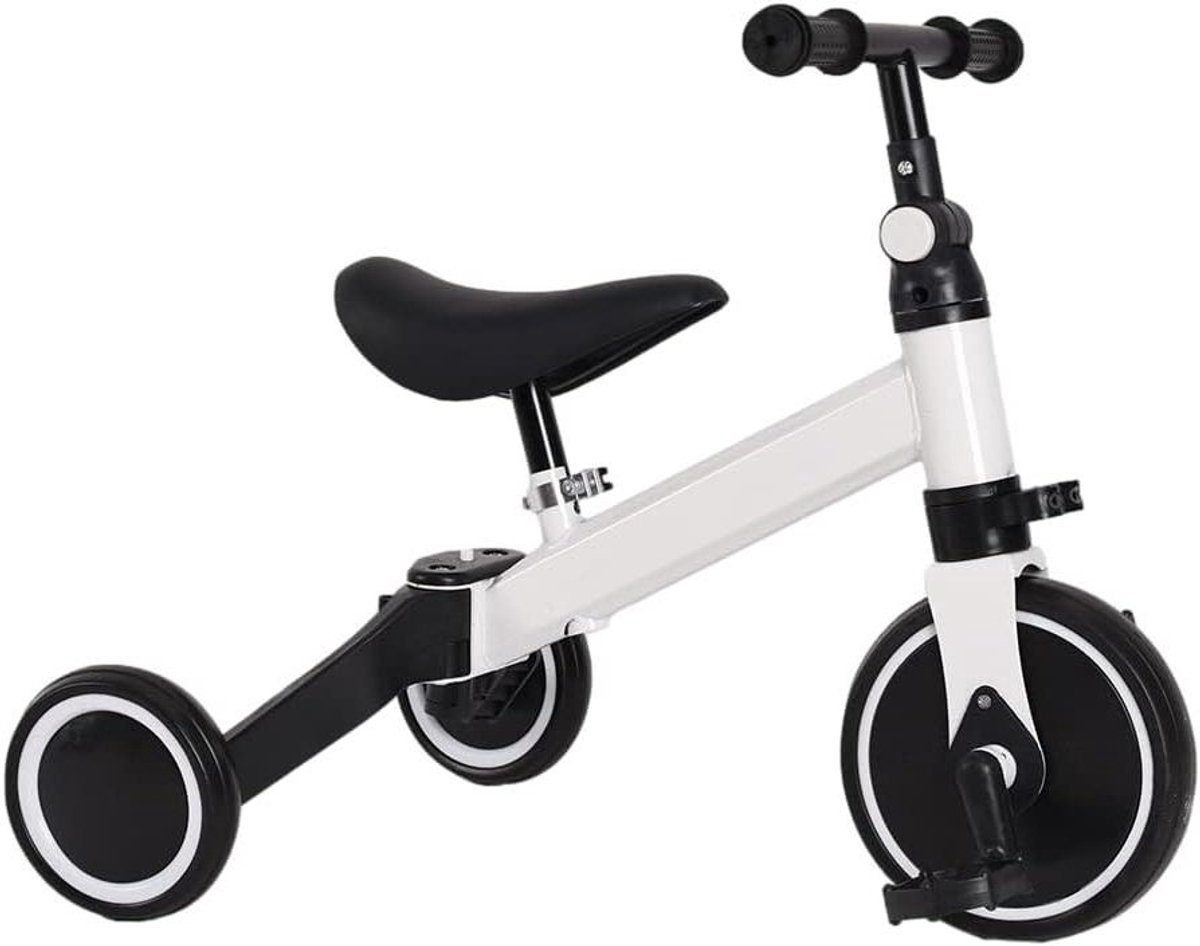 Loopfiets Driewieler - Peuterfiets Kinderfiets - Leren Lopen Fietsen - 3-in-1 Converteerbaar - 60 x 42 x 49 cm - Wit