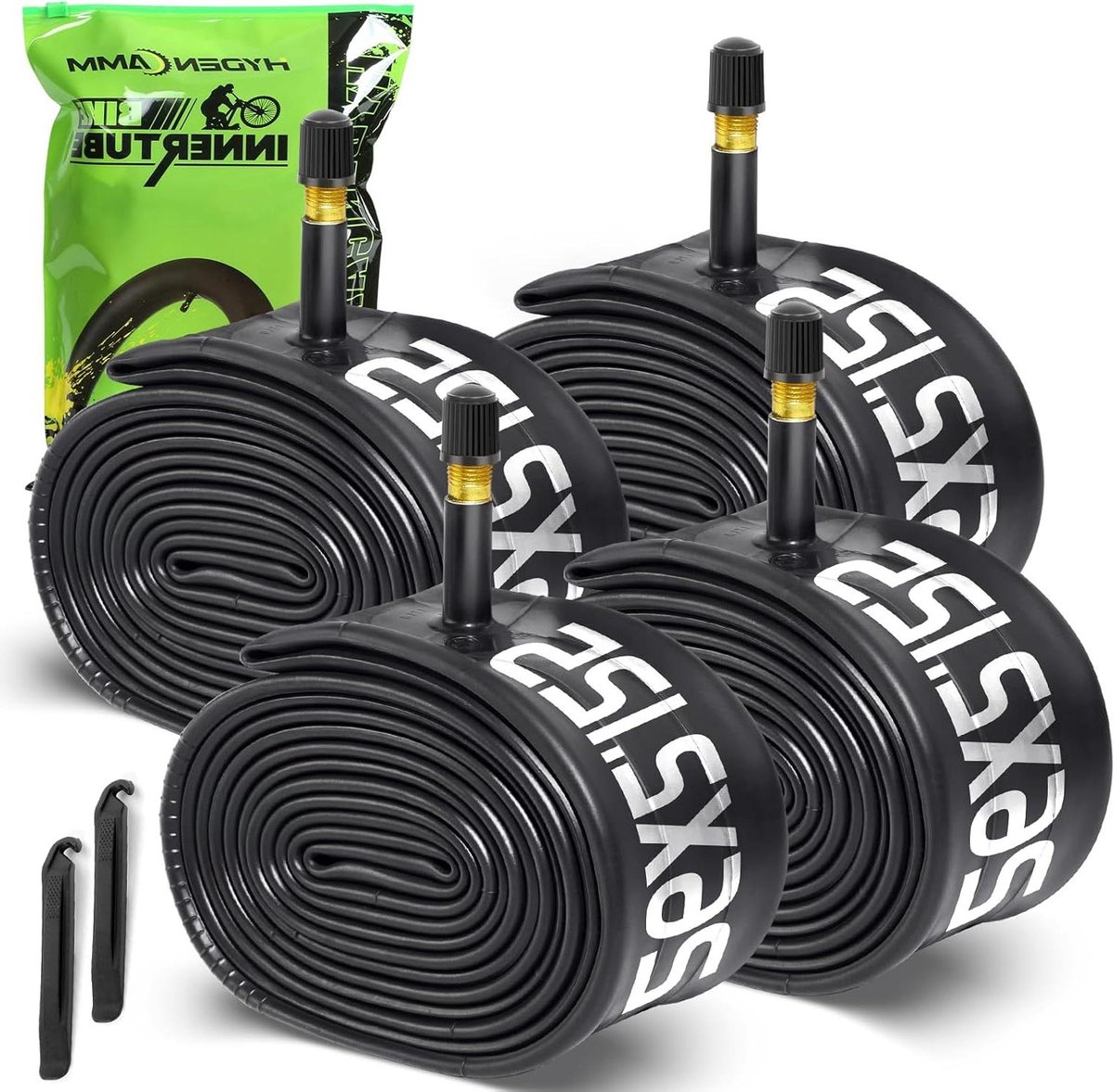 Fiets binnenbanden 4-pack - Banden 26 inch - Fietsreparatie en onderhoud - Met 2 bandenlichters - 26x2.125-2.40 - Zwart