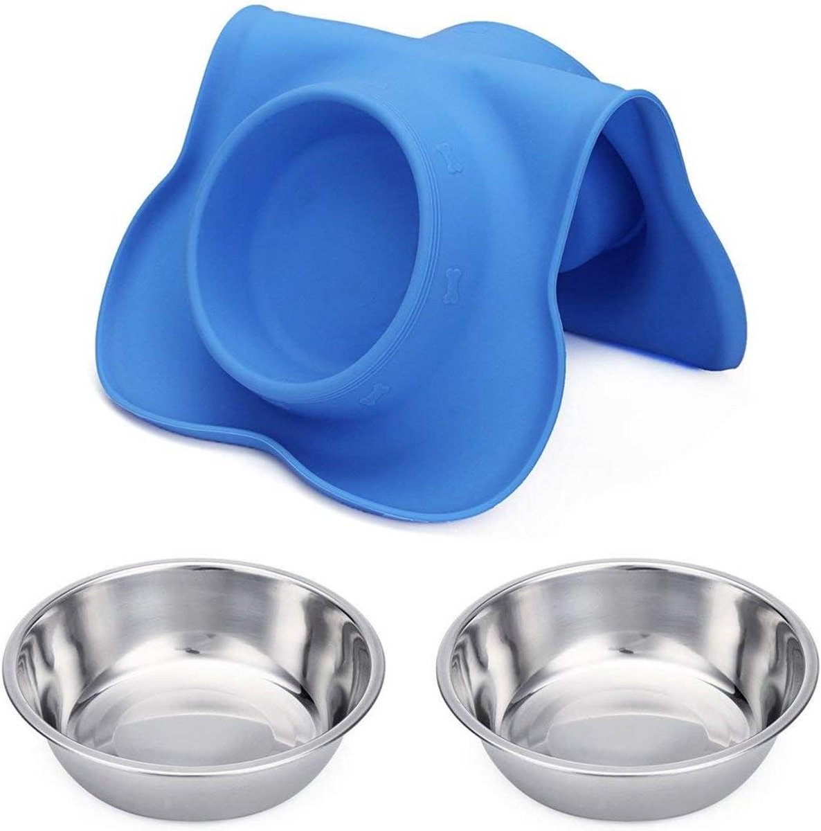 Dubbele Hond Bowls - Huisdieren Voedsel Feeder - Voedsel en Water Geven - Antislip Siliconen Lade - 12 oz Schalen