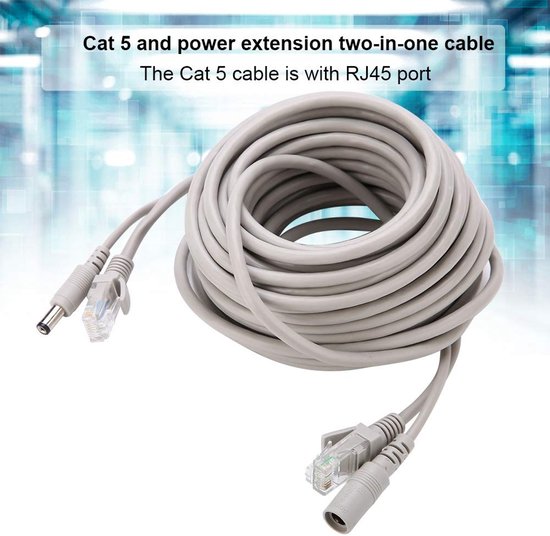 Ethernet CCTV Kabel - Netwerkkabel Stroomkabel - IP Camera Voeden - RJ45 en DC Connector - 10 meter - Zwart — afbeelding 2