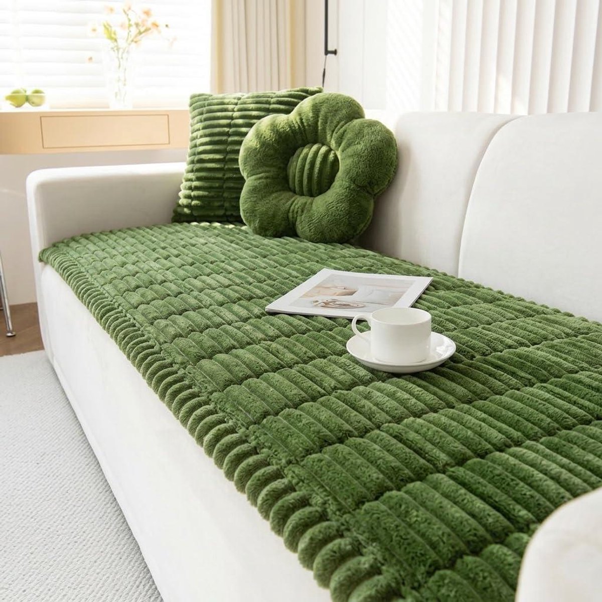 Bankhoes Corduroy - Slaapbankhoes Bankkleed - Meubels Beschermen - Anti-slip Bodem - 90x180cm - Groen