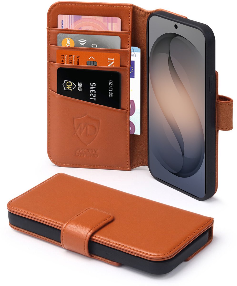 MobyDefend Hoesje - Geschikt voor Samsung Galaxy S26 - Luxe Leren Wallet Bookcase - Bruin