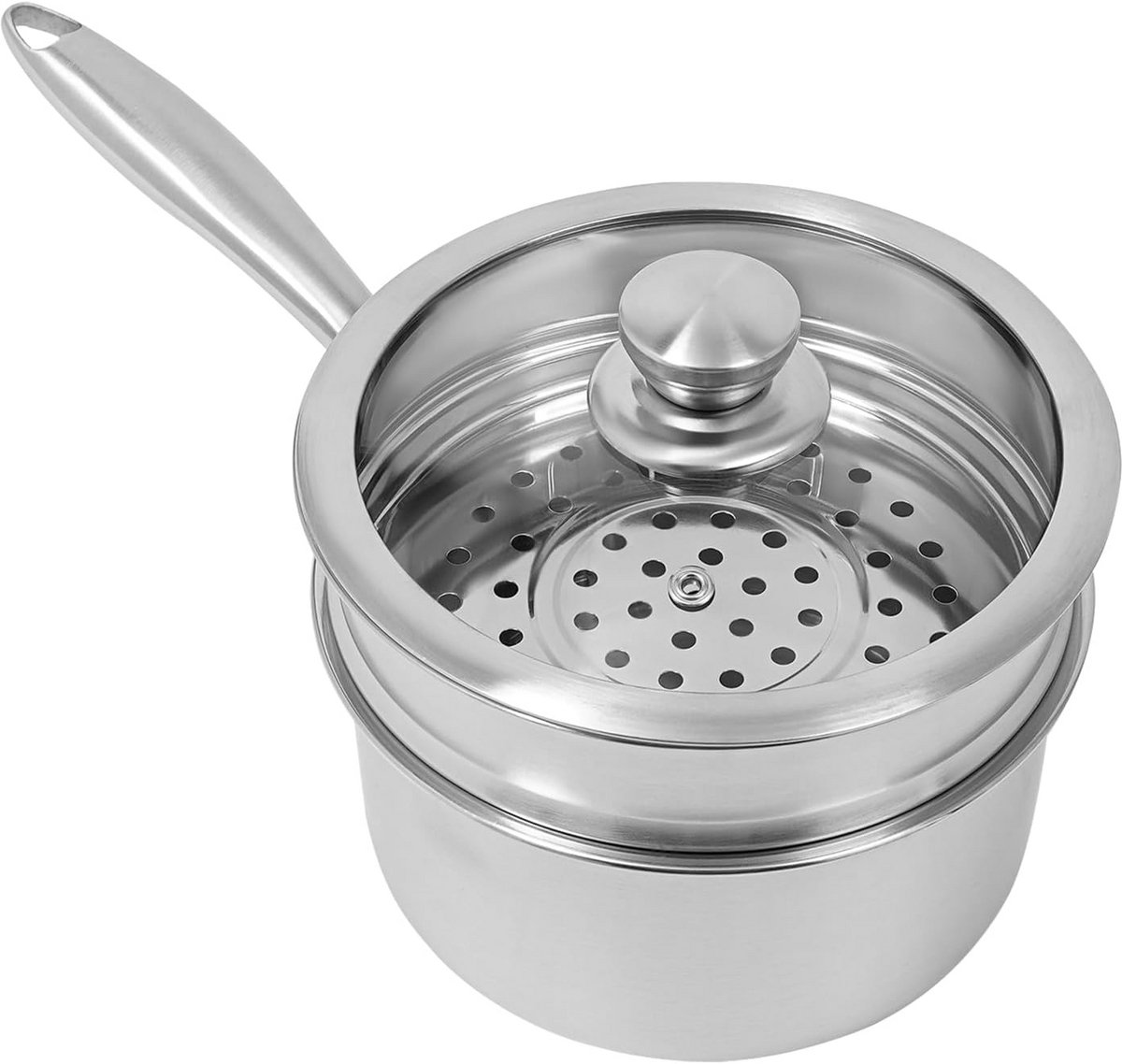 Stoompan Inductie - Soeppan RVS - Gezond Koken - Tweedelig Ontwerp - 16 cm Breed - Zilver