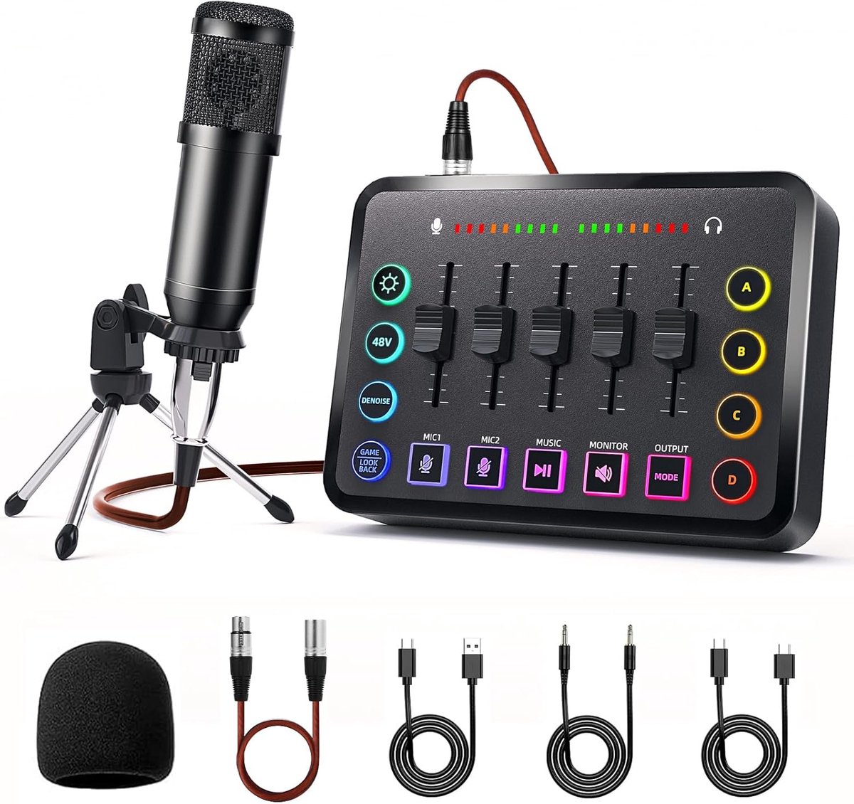 Podcast Mixer Set - Audio Opname - Content Creatie - Inclusief Microfoon - 0.96 kg - Zwart