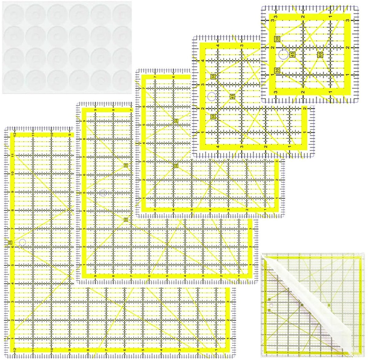 Naai Liniaal Set - Patchwork Linialen Quilten - Stof Snijden - Helder Acryl - 6 Stuks - Multicolor