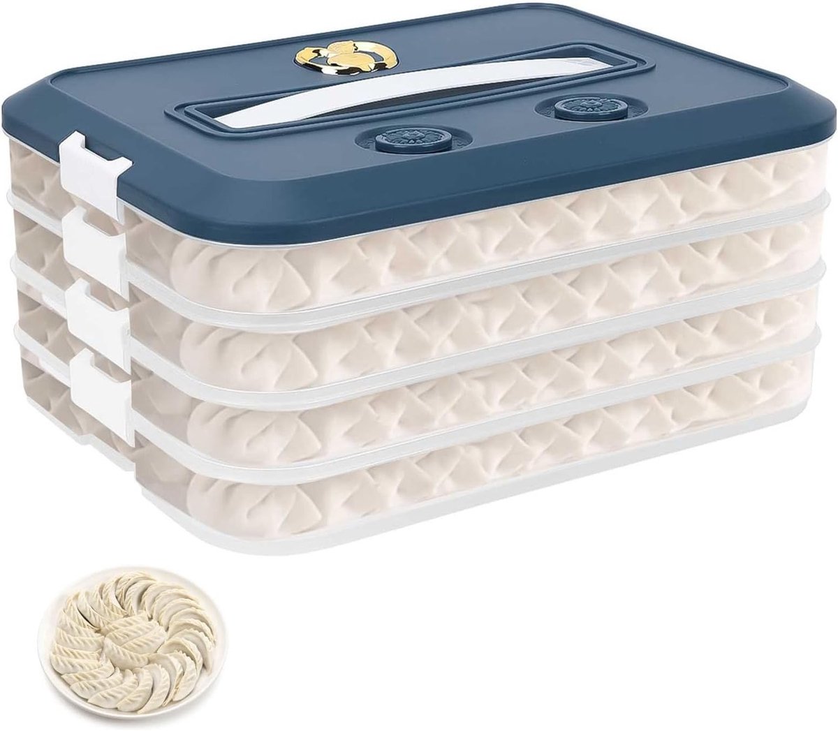 Voedselopslagcontainers met deksels voor het bewaren van dumplings, koekjes en plantaardig vlees, 4-laags design met handvat en 2 timers voor optimale organisatie in de koelkast