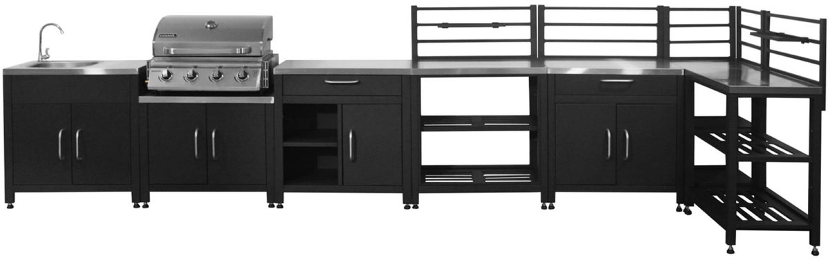 sweeek - 7-module roestvrije stalen buitenkeukenset met 4-pits gasbarbecue - grimaud