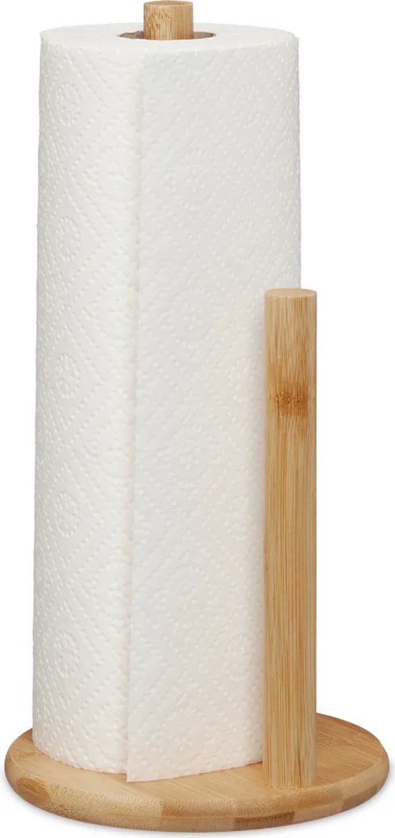 Staande keukenrolhouder - bamboe - met tussenschot - 28 x 14,5 cm - natuurlijke kleur