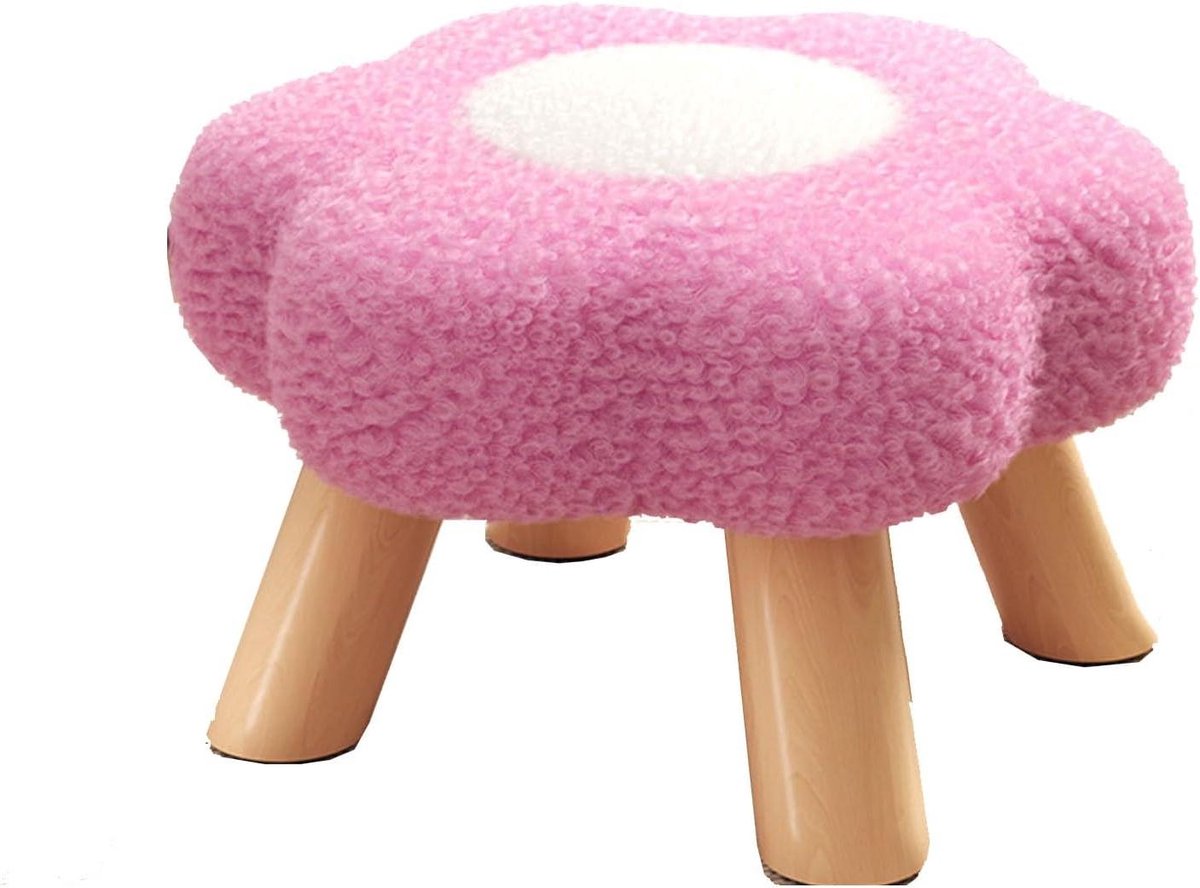 Houten Kinderkrukje - Voetenbankje Poef - Schoenen Wisselen - Afneembaar Kussen - 32x32cm - Paars