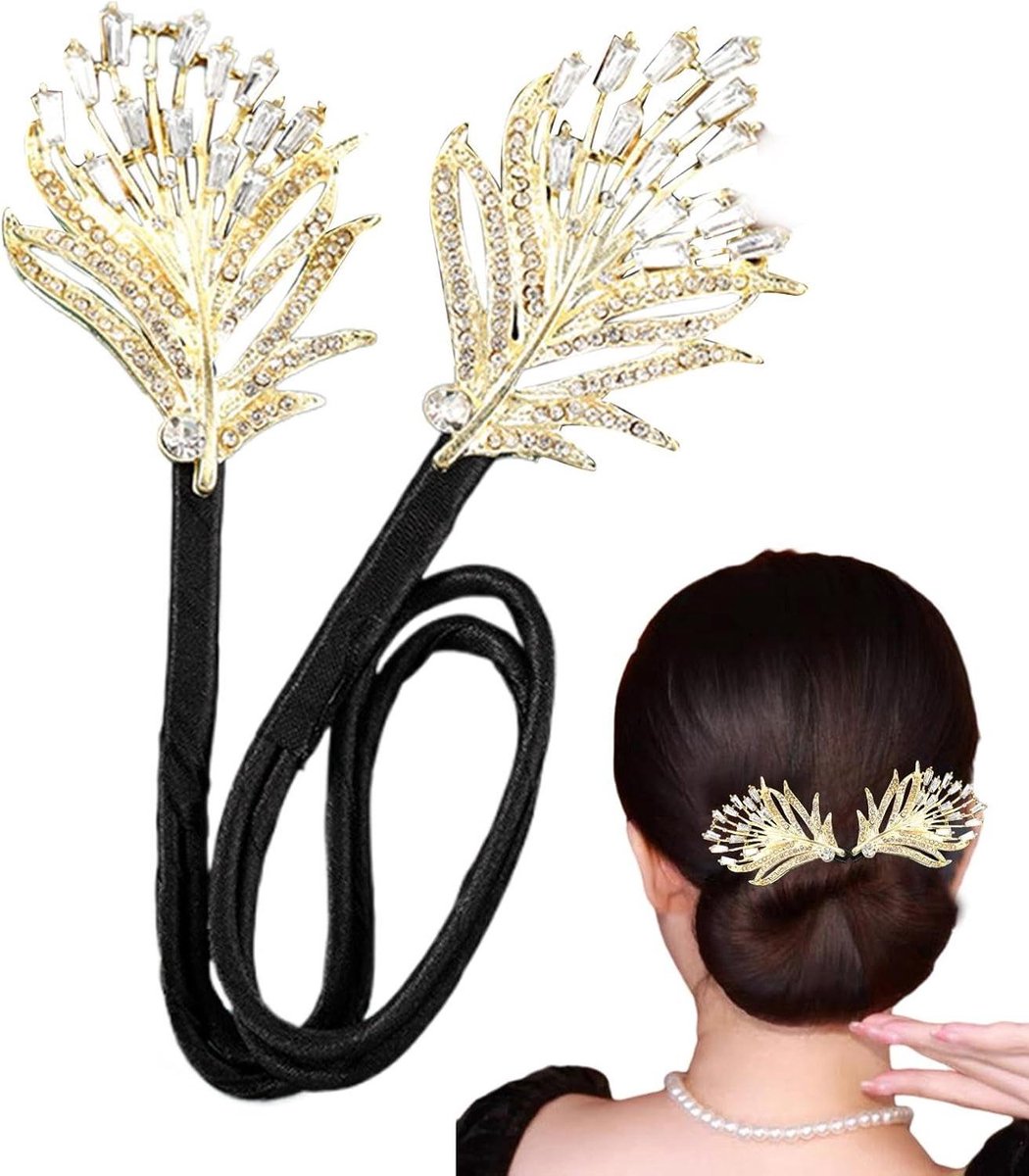 Haar Bun Maker - Bloem Speld - Stijlvol Haar - Met Strass - 34x4cm - Goud Blauw