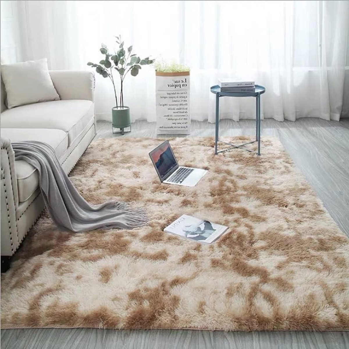 Vloerkleed - Zacht tapijt - Woonkamer decoratie - Antislip onderkant - 120 x 160 cm - Kaki