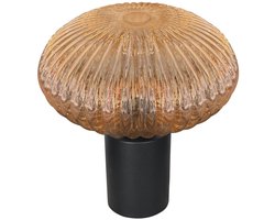 Tafellamp Aurelio 4235ZW met amberkleurig geribbeld glas en zwarte metalen voet, trendy design, geschikt voor binnengebruik - Mexlite