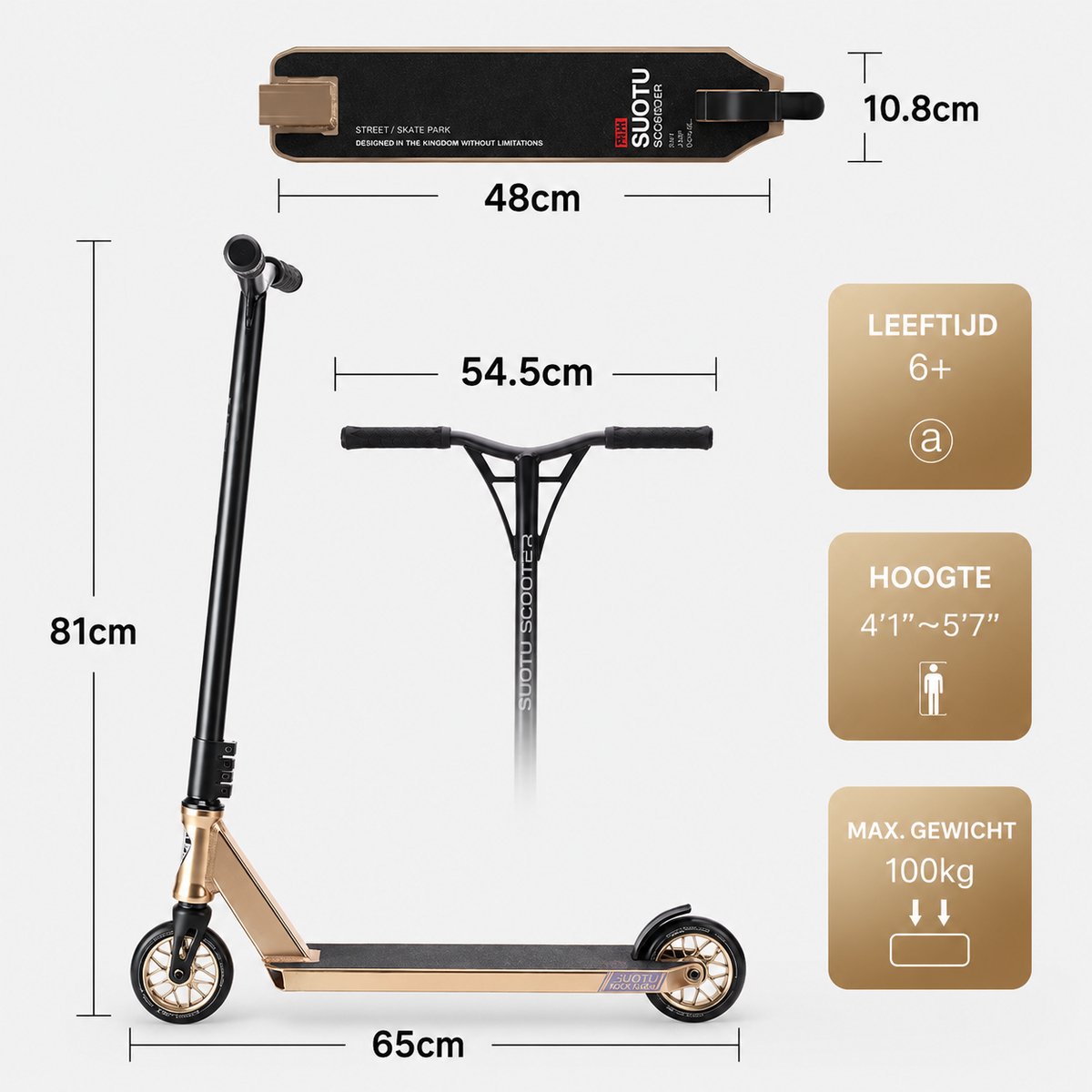 Suotu Stuntstep - Step - Kinderstep - Speelgoed Jongens/Meisjes - ABEC-7 - Aluminium -Champagne — afbeelding 7