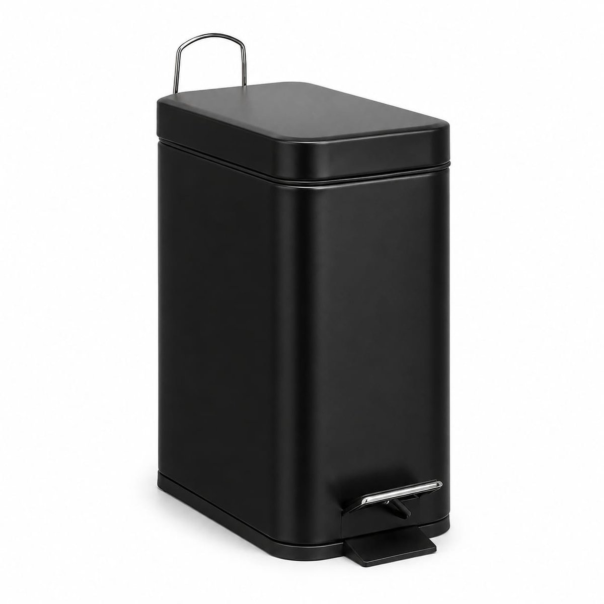 Pedaalemmer 5 Liter Zwart Metaal - Afvalbak met Handvat - Compacte Prullenbak Badkamer & Toilet - 30,5x14x26 cm