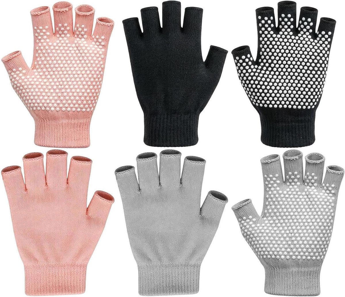 Pilates handschoenen - Yoga handschoenen - Fitness training - Antislip textuur - 3 paar - Grijs