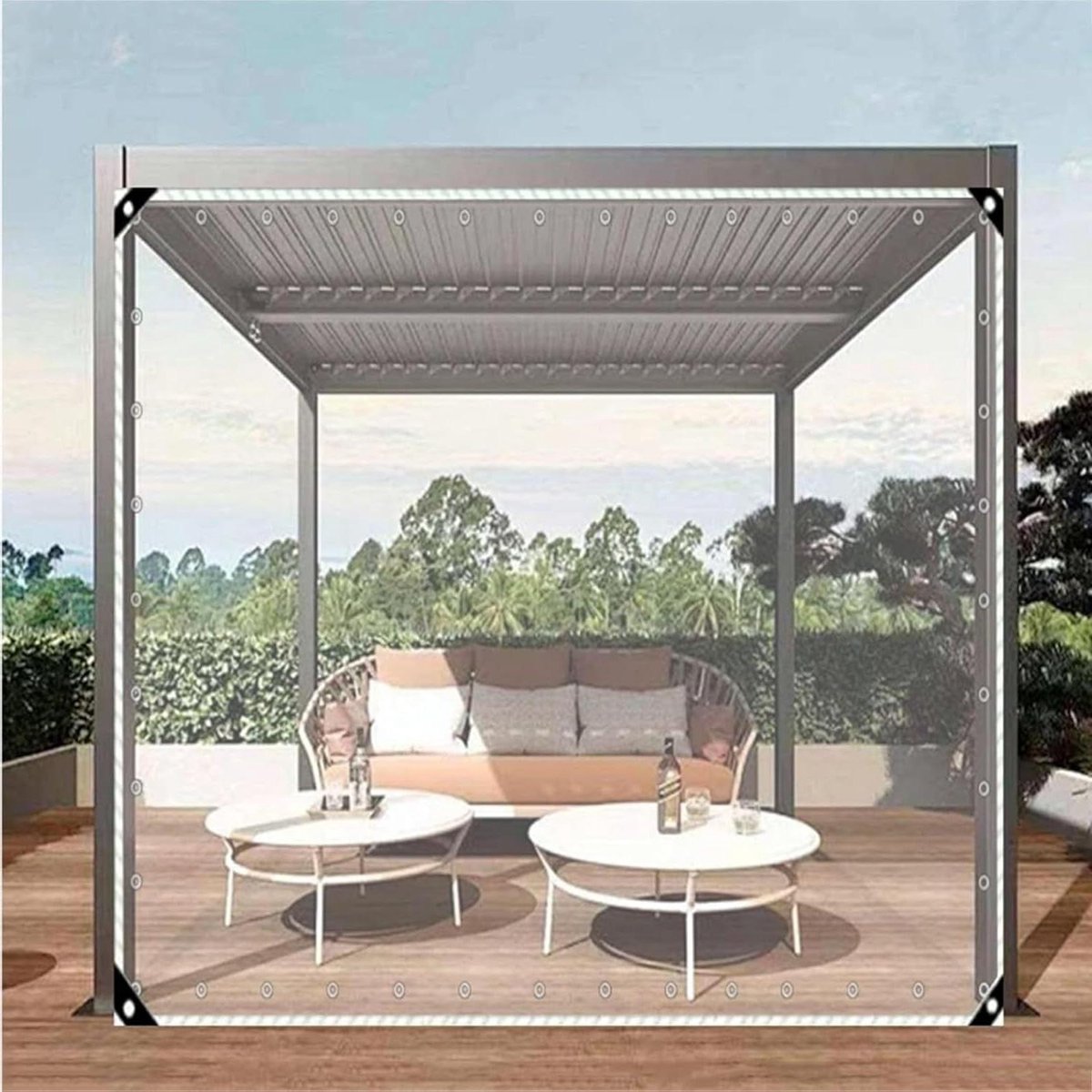 Zeildoek Gordijn - Kunststof Dekzeil - Terras Beschermen - Winddicht Anti-veroudering - 3x5m - Transparant