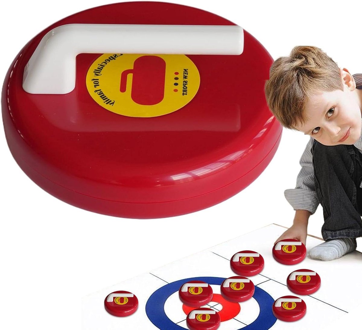 Bureauschaatsen Curling Spel - Tafel Curling - Indoor Spel - Geen IJsbaan Nodig - 14 x 12 cm - Rood