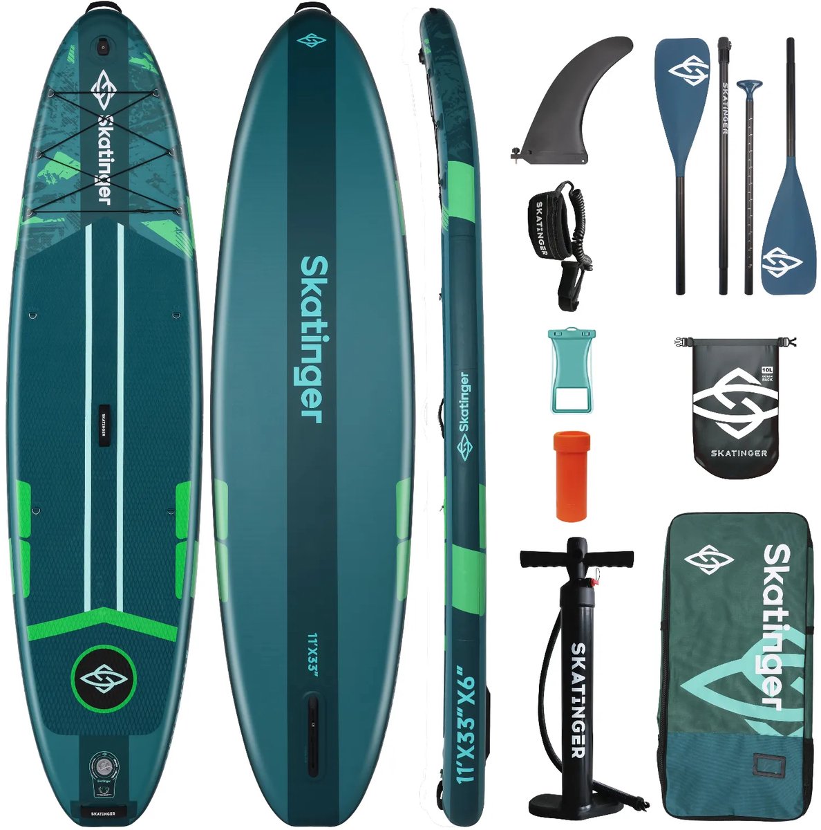 Skatinger Ice Age Green Opblaasbaar Allround SUP Board – Compleet Pakket