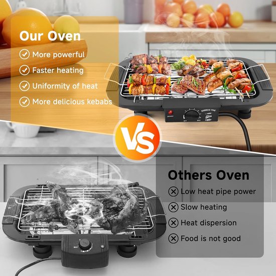 KZQ Elektrische Bbq Grill Rookvrij Met Anti Aanbaklaag Voor Binnen En Buiten - 2000w Dubbelbuis Hoog Vermogen Draagbare Afneembare Standaard Grill Voor Bbq Party - Zwart van kzq — afbeelding 3