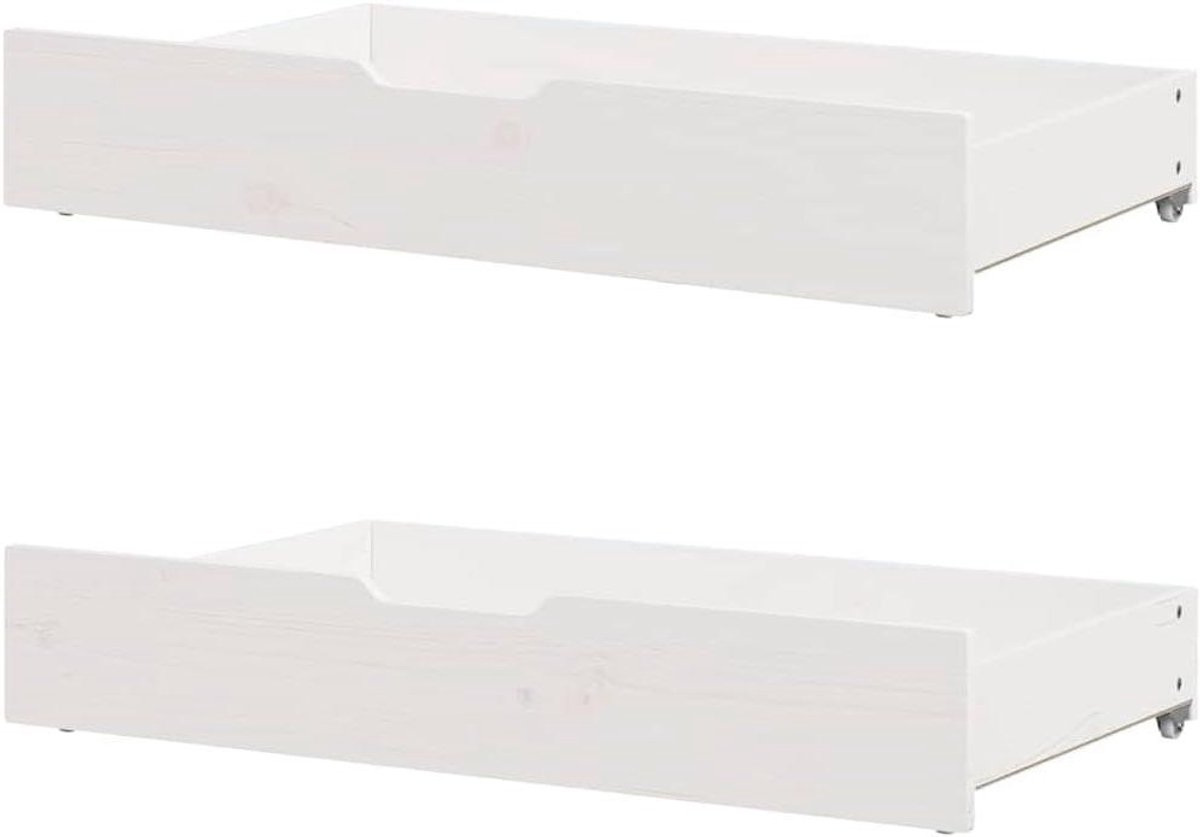 Bedlades 2 stuks - Opbergdozen - Ruimte Besparen - Massief Grenenhout - 90x55x17 cm - Wit