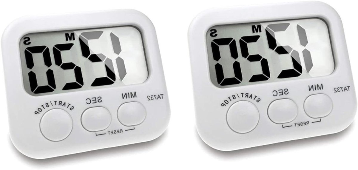 Digitale Keukentimers - Kookwekker Set - Koken en Bakken - Groot LCD Scherm - 2 Stuks - Wit