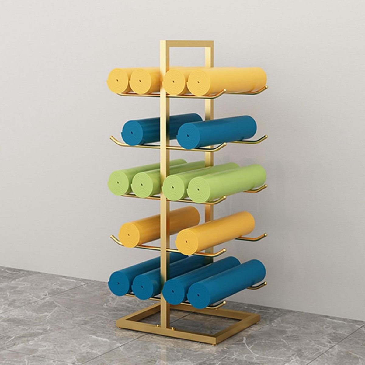 Yogamathouder - Fitnessrek - Sportspullen opbergen - Ruimtebesparend ontwerp - 60 x 40 x 130 cm - Goud