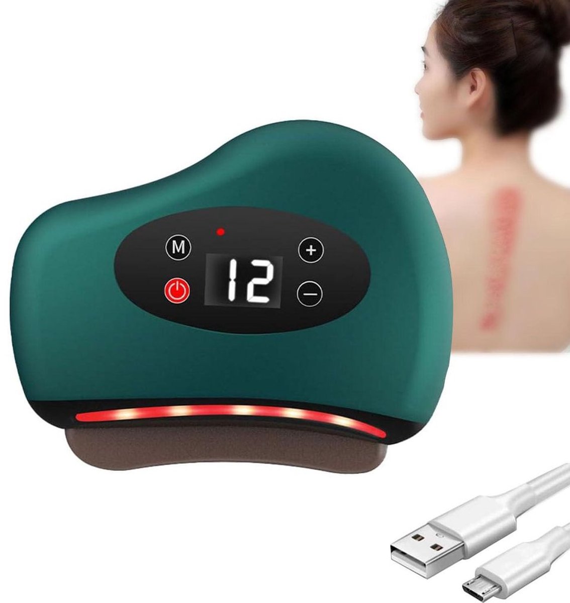 Lymfedrainagemassageapparaat, elektrische gua sha-massager, geschikt voor gezicht en lichaam, 12 vibratieniveaus en verwarmingsfunctie.