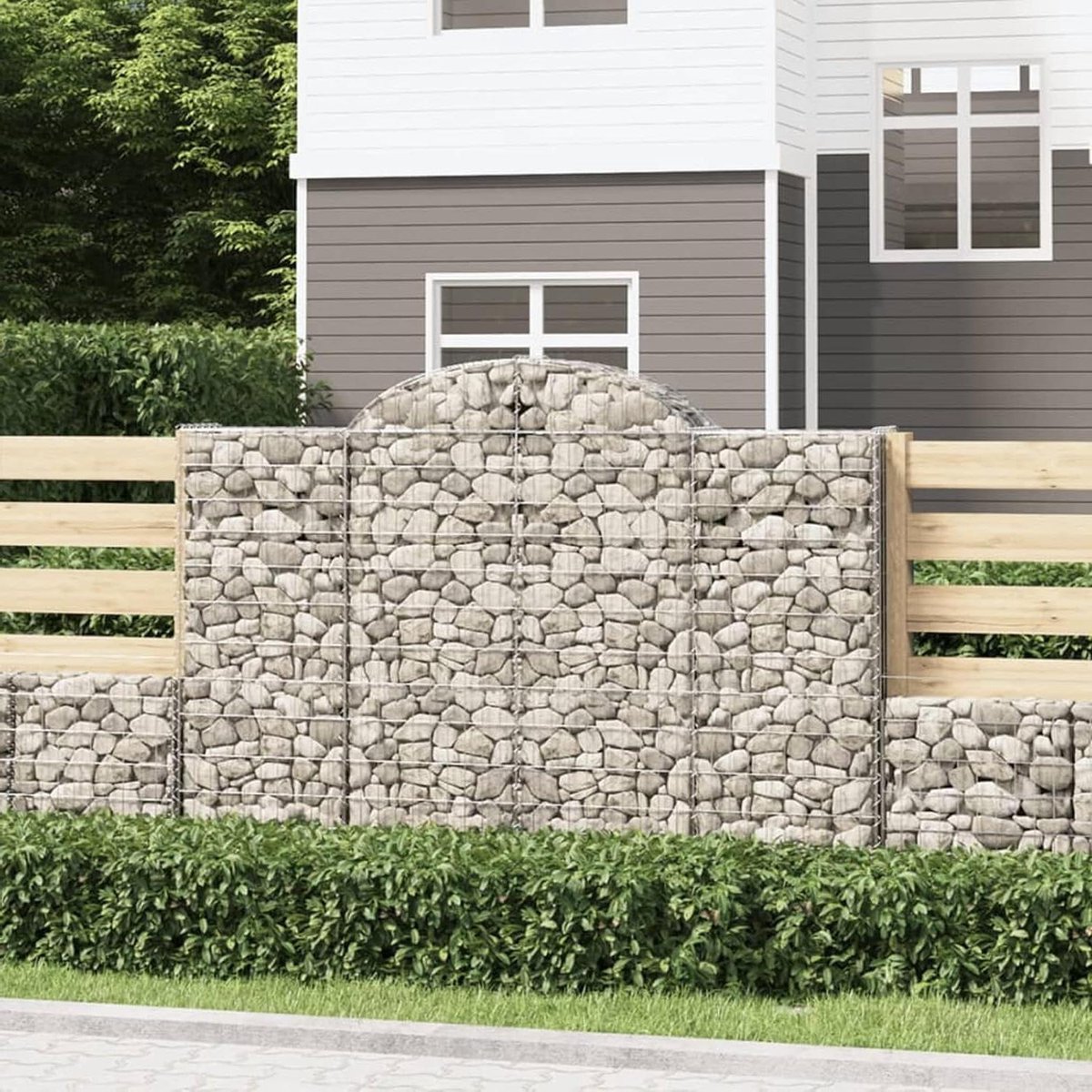 Gebogen Gabion Manden - Tuin Keermuur - Tuin Decoratie - Gegalvaniseerd Ijzer - 2 stuks 200cm - Zilver