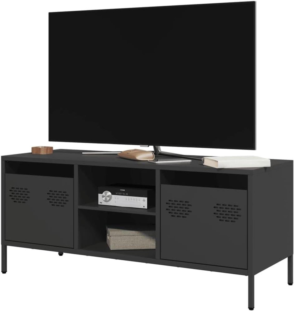 Moderne TV Stand - Entertainment Center - Woonkamer Inrichting - Koudgewalst Staal - 101x39x43 cm - Donkergrijs