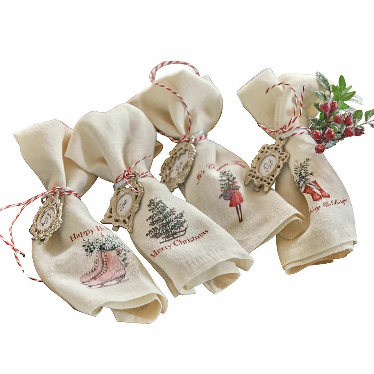 LOBERON Servet set van 4 Merry & Bright wit/rood