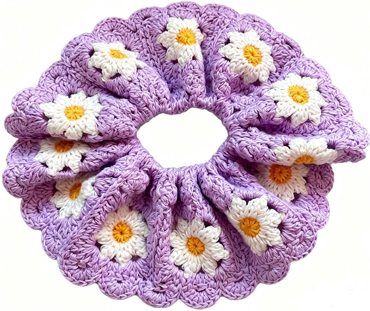 Scrunchie XL - gebreid - paars - 16 cm