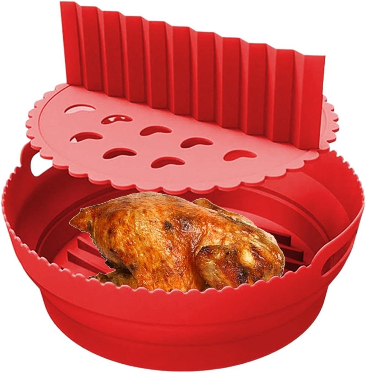 Airfryer Bakvorm - Siliconen Liner - Veelzijdig Koken - Met Scheiders - 21.5 cm - Rood