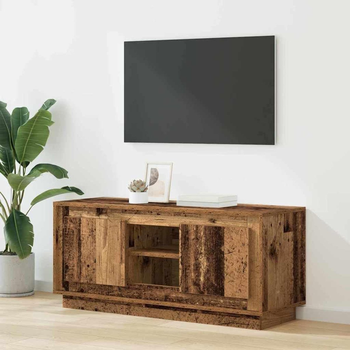 Tv-kast hout - Tv meubel - Media opslag - Rustieke uitstraling - 102 x 45 cm - Oud hout