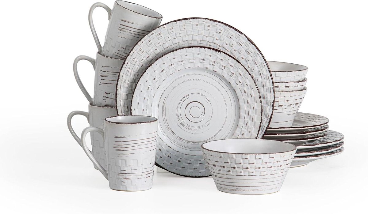 Servies Set - Aardewerk Borden - Tafel Dekken - Vaatwasserbestendig - 16 Delig - Wit