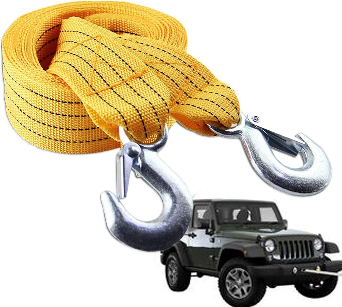Nylon sleepriem - Hersteltouw auto - Voertuigen slepen - Met veiligheidshaken - Tot 5 ton - Felgeel