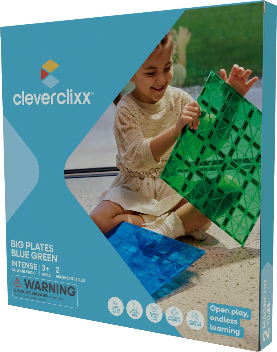 Cleverclixx | Big Plates | 2 Stuks | Magnetisch speelgoed | Bouwplaten | Groen en blauw
