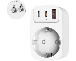 Travel Adapter Japan Adapter USB C, Plug Adapter with 3 USB Ports (1A + 2C), EU to Japan/USA Adapter Type A Suitable for USA, Japan,China, Thailand, Cuba, Canada-White