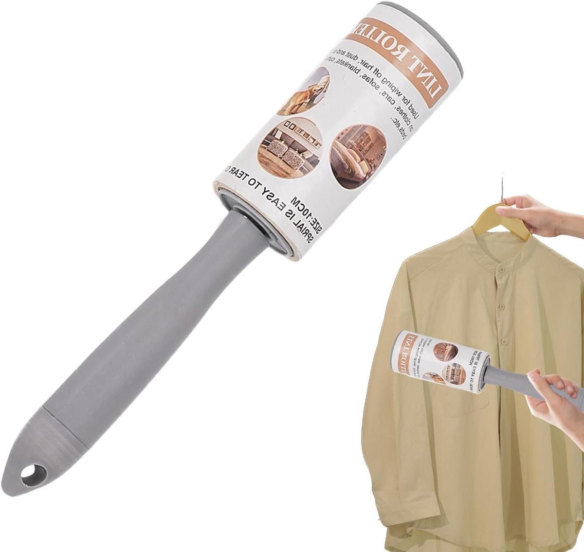 Pluizenroller Kleding - Harenroller Opbergvak - Kleding Schoonmaken - Discrete Opbergoplossing - 3.5x3.5x25cm - Bruin