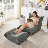 Zitzak Fauteuil Relaxstoel Teddy - Zitzak Fauteuil Met Voetenbank - Grijs - Foam Vulling - Direct Gebruik