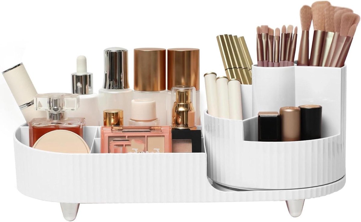Make-up Organizer - Cosmetica Opberger - Badkamer Aanrecht - 360 Graden Rotatie - Rechthoekig Ontwerp - Wit