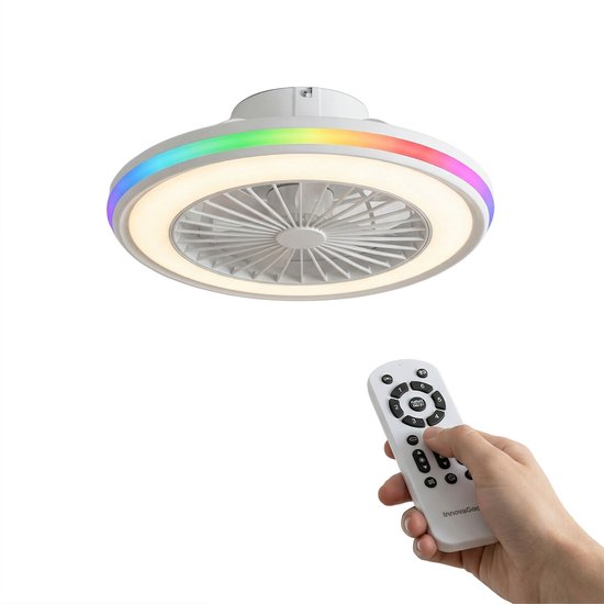 Plafondventilator met verborgen bladen, LED RGB-licht, 6 snelheden, stil, DC motor, afstandsbediening, timer