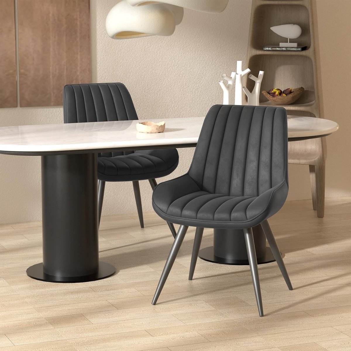 Eetkamerstoelen Set van 2 – Met Armleuningen – Ergonomisch – Zwart – 10 cm – Industrohome
