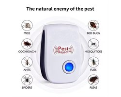 Ultrasone Ongediertebestrijder voor het verdrijven van ratten - kakkerlakken - muggen en ander ongedierte in huis - Hulpmiddel voor het verjagen van muggen- kakkerlakken- mieren- spinnen en andere insecten